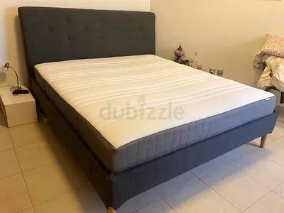 Dark grey upholstered double bed frame without mattress (very good condition)