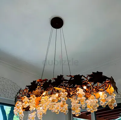 Large Decorative Grape Cluster Chandelier - Rustic Leaf Design