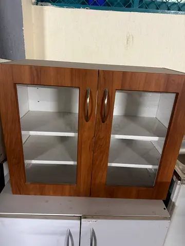 Wooden Glass-Front Kitchen Cabinet - 2-Door Wall Unit