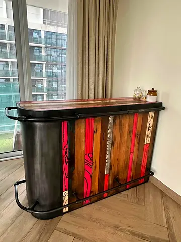 Handmade Rustic Industrial Bar Table / Console - Wood & Metal