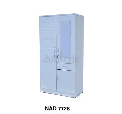 White 2-Door Wardrobe with Mirror and Drawer