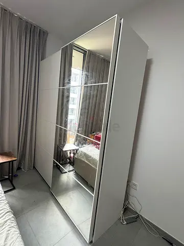 White mirrored sliding wardrobe - 3-door, good condition