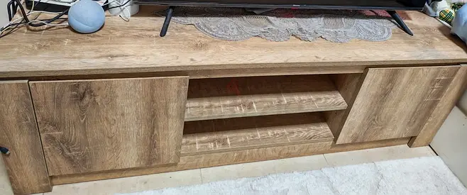 Wooden TV Stand Entertainment Center with Open Shelves and Cabinets