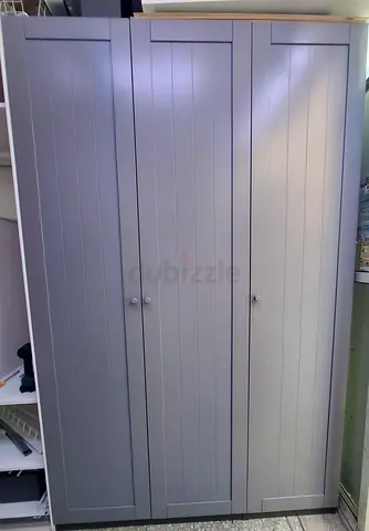 3-door Free-standing Wardrobe / Armoire - Light Grey, Good Condition