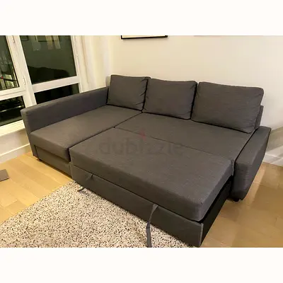 Grey L-Shaped Sofa Bed with Pull Out Mattress