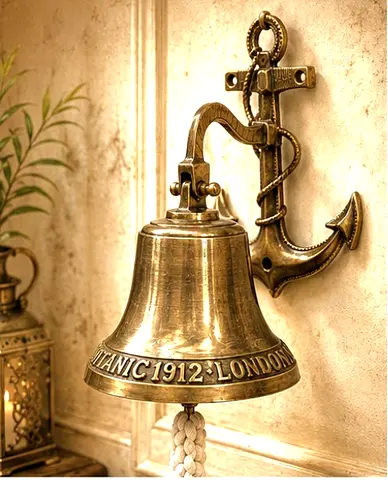Real antique brass titanic london hanging bell 36 cms in height for sale.