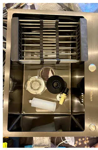Modern Matte Black Kitchen Sink with Pull-Out Faucet and Accessories, brand new just out of package