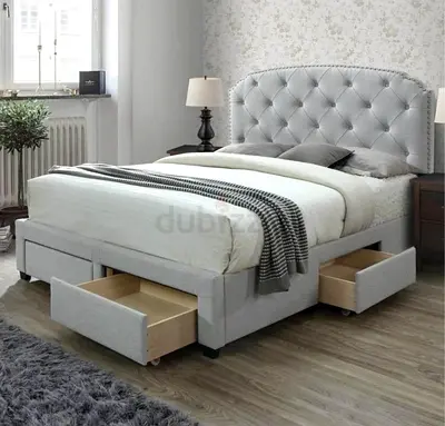 Upholstered Storage Bed with Tufted Headboard - Light Grey