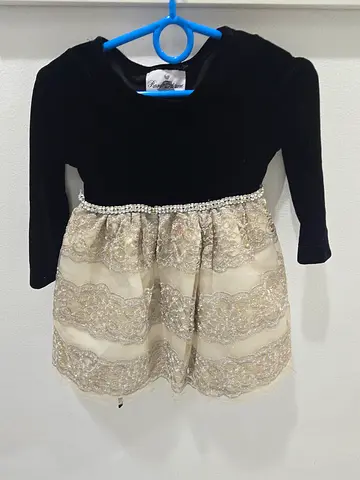 Girls formal party dress - black top with gold lace skirt, size small