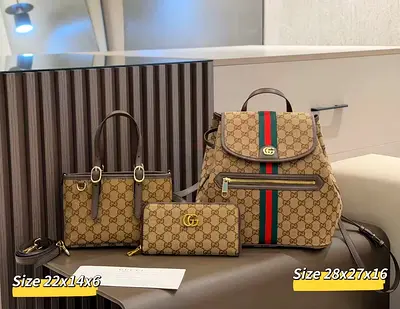 Gucci Monogram Backpack, Mini Tote and Wallet Set