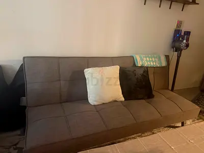 Grey fabric futon sofa bed - good condition