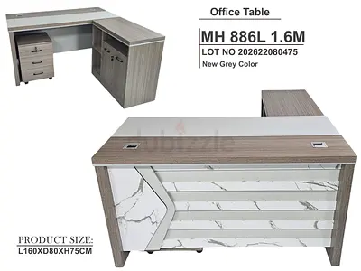 L-shaped Office Desk MH 886L 1.6M – Grey with Storage Drawers