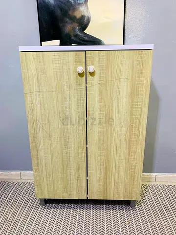 Compact 2-Door Wooden Storage Cabinet - Light Oak Finish