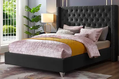 Upholstered King Size Bed Frame with Tufted Headboard