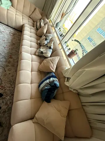 Beige L-shaped Sectional Sofa with Cushions - Custom Made
