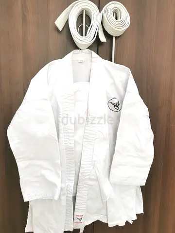 White Karate Gi with Two White Belts - Size Medium