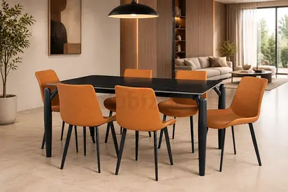 Modern 6-Seater Dining Table Set – Dining Set with Upholstered Chairs