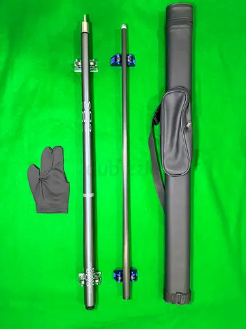 Mas sports carbon fibre 2 piece billiard cue stick with case gloves and chalk