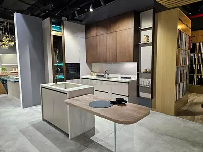 Modern modular kitchen island with breakfast bar - showroom sample