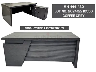 Executive L-shaped Office Desk with 3-Drawer Pedestal — Coffee Grey (180x90x77 cm)