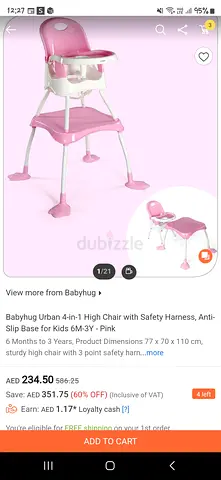 Pink Baby High Chair with Safety Harness (6 months - 3 years)