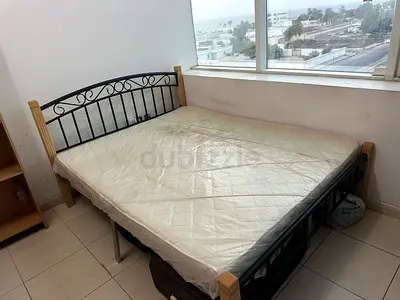 Queen size metal & wood bed frame with mattress