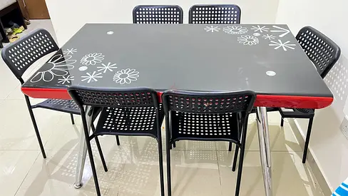 Urgent Sale Dining Table with Glass Top and Chairs - Good Condition