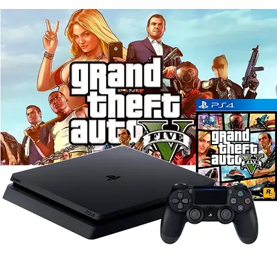 Sony PlayStation 4 Slim with DualShock online available free installing controller + GTA V