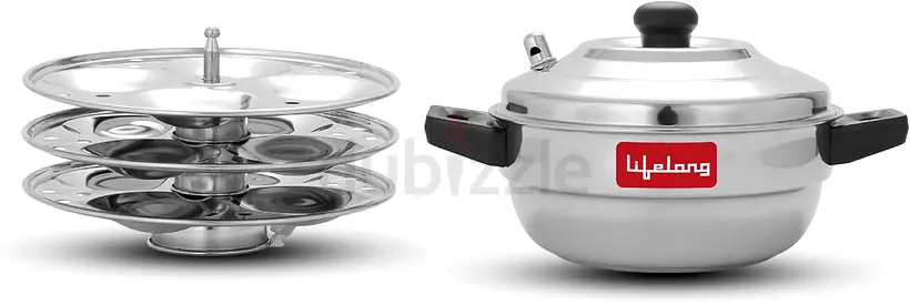 Lifelong Idli Cooker 3 Plate | 12 idlis | Stainless Steel Idli Cooker, Induction and Gas Stove