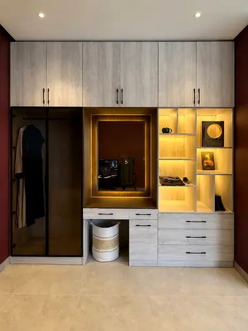 Custom Built-in Wardrobe with Shelves, Drawers and LED Lighting