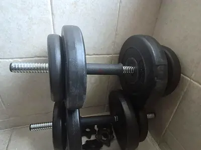 Pair of adjustable dumbbells with plates and collars