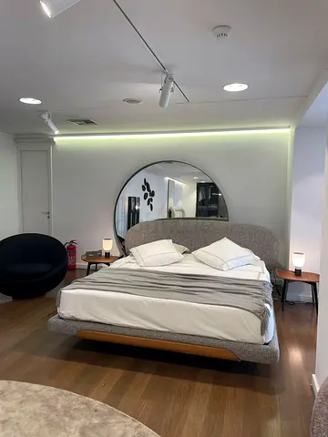 Modern Grey Fabric Bed Set with Curved Headboard