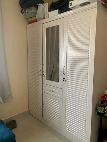 White 3-Door Wardrobe with Mirror - Good Condition
