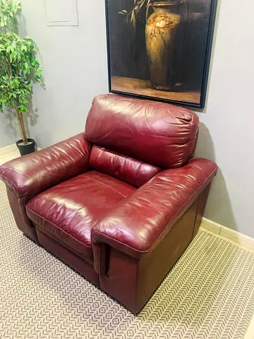 Comfortable Burgundy Leather Armchair - Good Condition