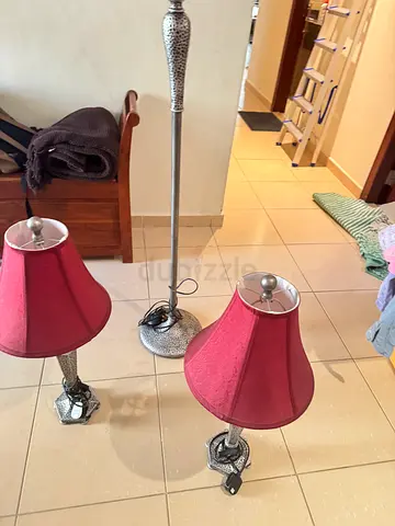 Set of 3 Decorative Lamps (2 Table Lamps + 1 Floor Lamp) - Red Shades