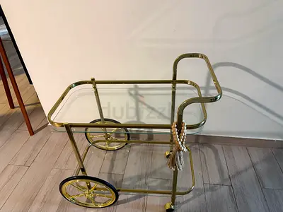 Brass and Glass Serving Trolley / Bar Cart - Vintage Style