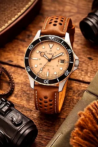 Timex Classic Leather Strap Watch White Dial, Automatic Waterberry