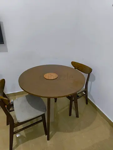 Solid Wood Round Dining Table with 2 Chairs - Compact set
