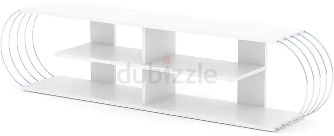 Modern white TV/entertainment unit with open shelving