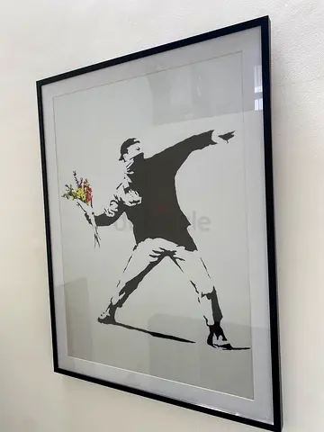 Large Framed Banksy Flower Thrower Print – 90 × 120cm