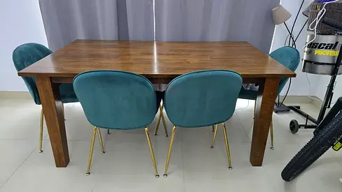 Wood Dining Table + 4 Velvet Chairs