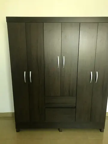 Dark Wood 3-Door Wardrobe / Armoire with Drawers - Good Condition