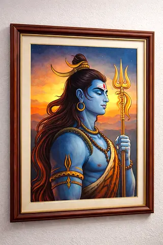 Framed Portrait Painting of Lord Shiva (Wall Art) - Ready to Hang