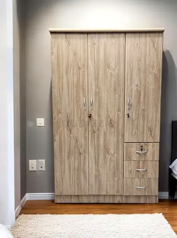 Light Wood 3-Door Wardrobe with Drawers - Brand new