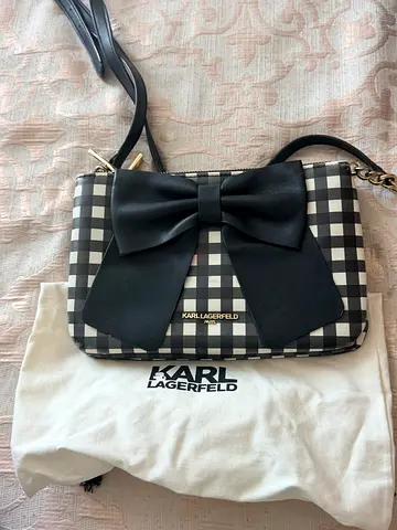 Karl Lagerfeld black & white check crossbody bag with bow - from Canada
