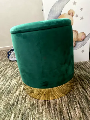 Green Velvet Round Ottoman Pouf with Gold Base