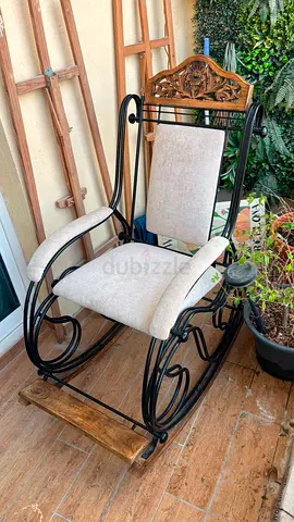 Metal and Wood Rocking Chair with Padded Seat