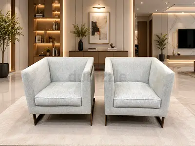 Indigo Modern Fabric Accent Arm Chairs with Bronze Metal frame