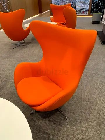 PAIR of ARNE JACOBSEN Inspired Orange Egg chairs Designer midcentury Lounge Marina Timothy Natuzzi
