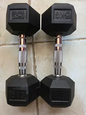 Urgent moving out sale - Pair of 5kg Hex Rubber Coated Dumbbells - Excellent Condition